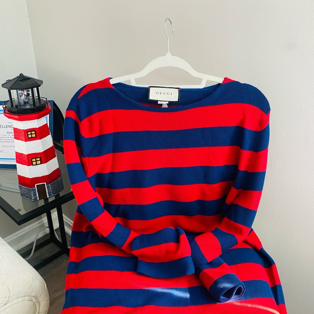 Gucci Bold Red and Blue Stripes W/Ptch Live Red/Inchiostro Pull Over - Picture 4 of 12
